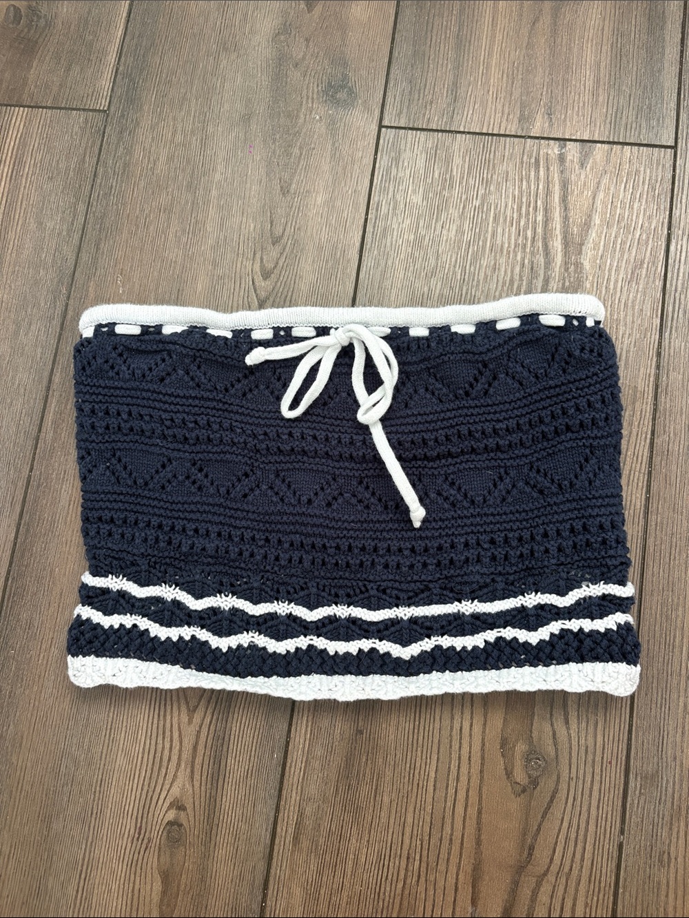 Hollister Navy Blue Crochet Tube top with White Trim